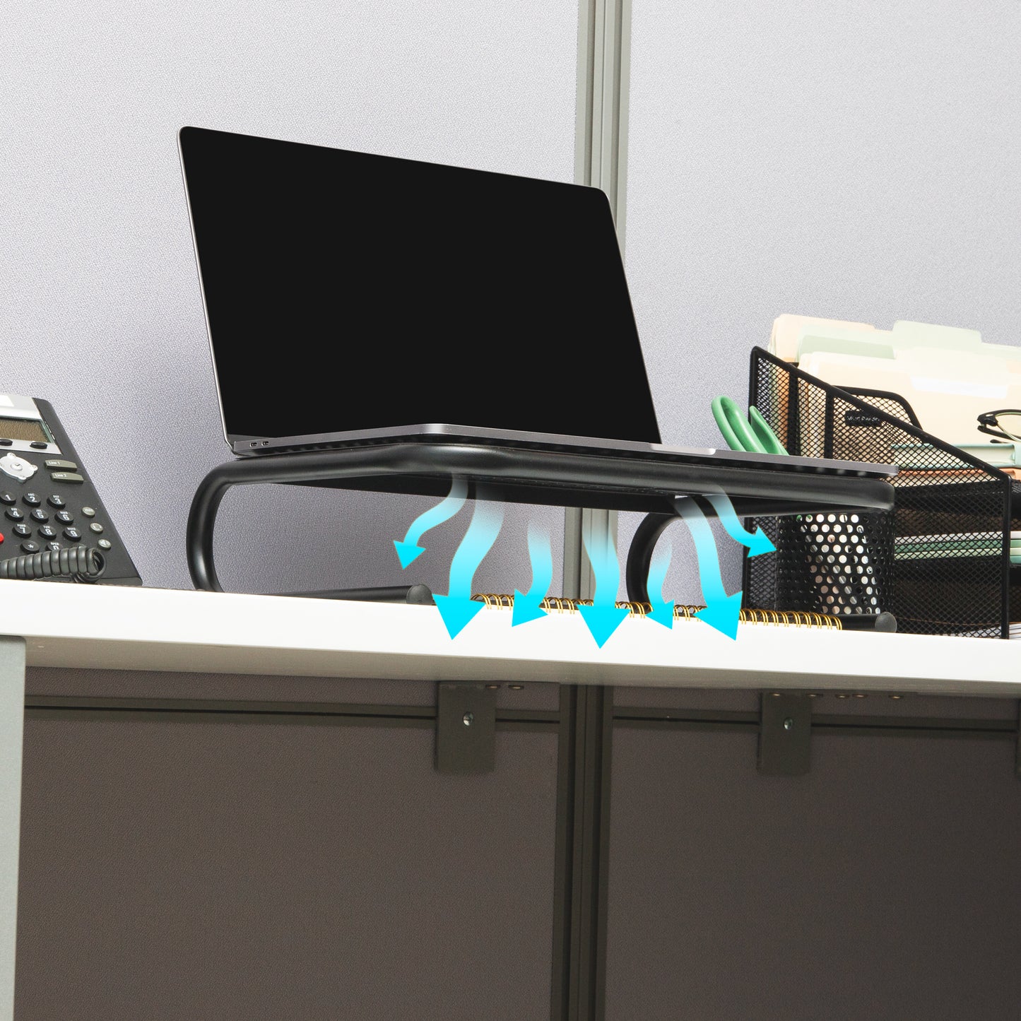 Mind Reader Monitor Stand, Ventilated Laptop Riser, Desktop Organizer, Metal, 14.5"L x 11.25"W x 4.25"H