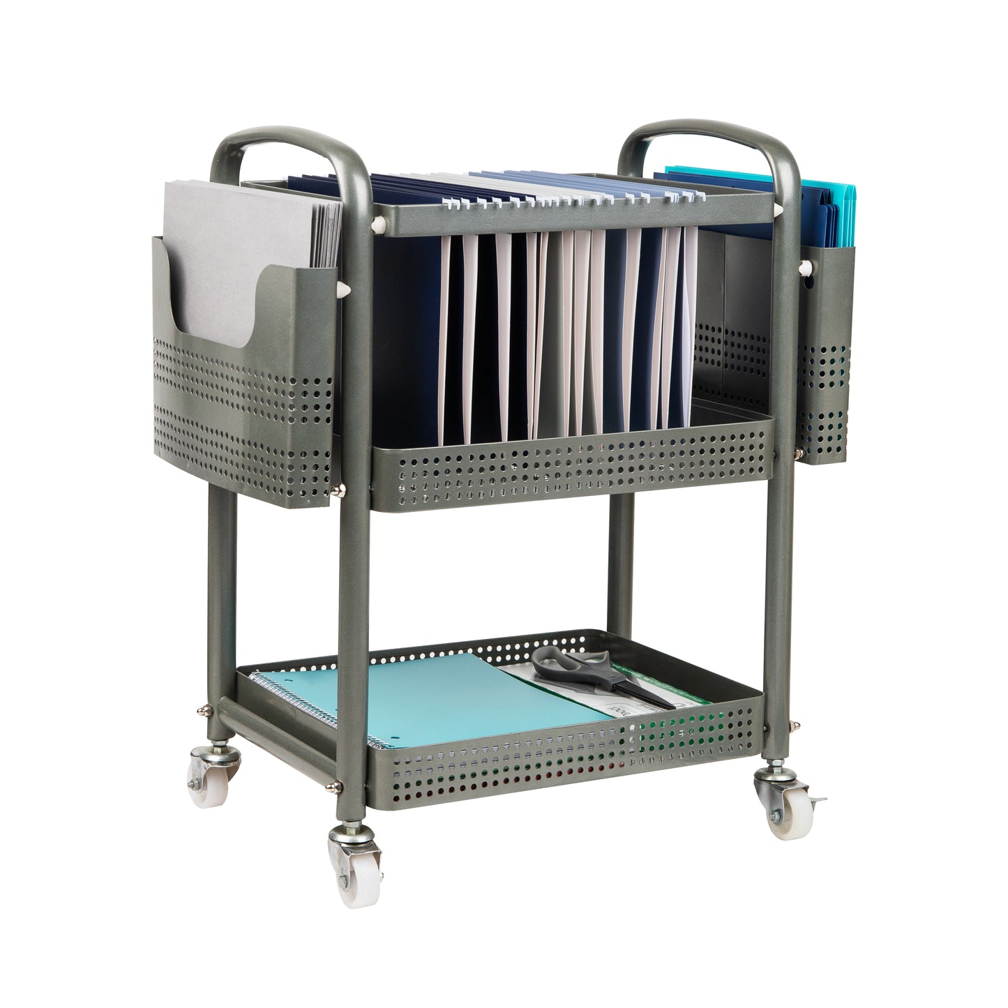 Mind Reader Rolling File Cart, Organizer, Utility Cart, Storage, Classroom, Office, Metal, 22"L x 12"W x 25.5"H, Silver