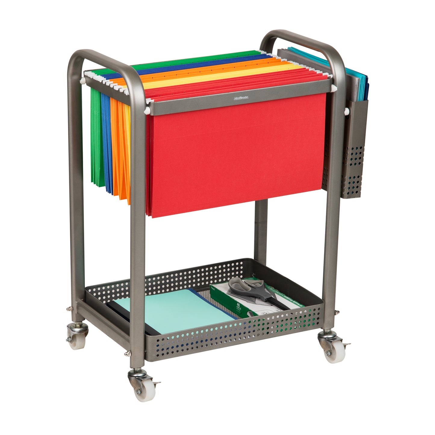 Mind Reader Rolling File Cart, Organizer, Utility Cart, Storage, Classroom, Office, Metal, 22"L x 12"W x 25.5"H, Silver