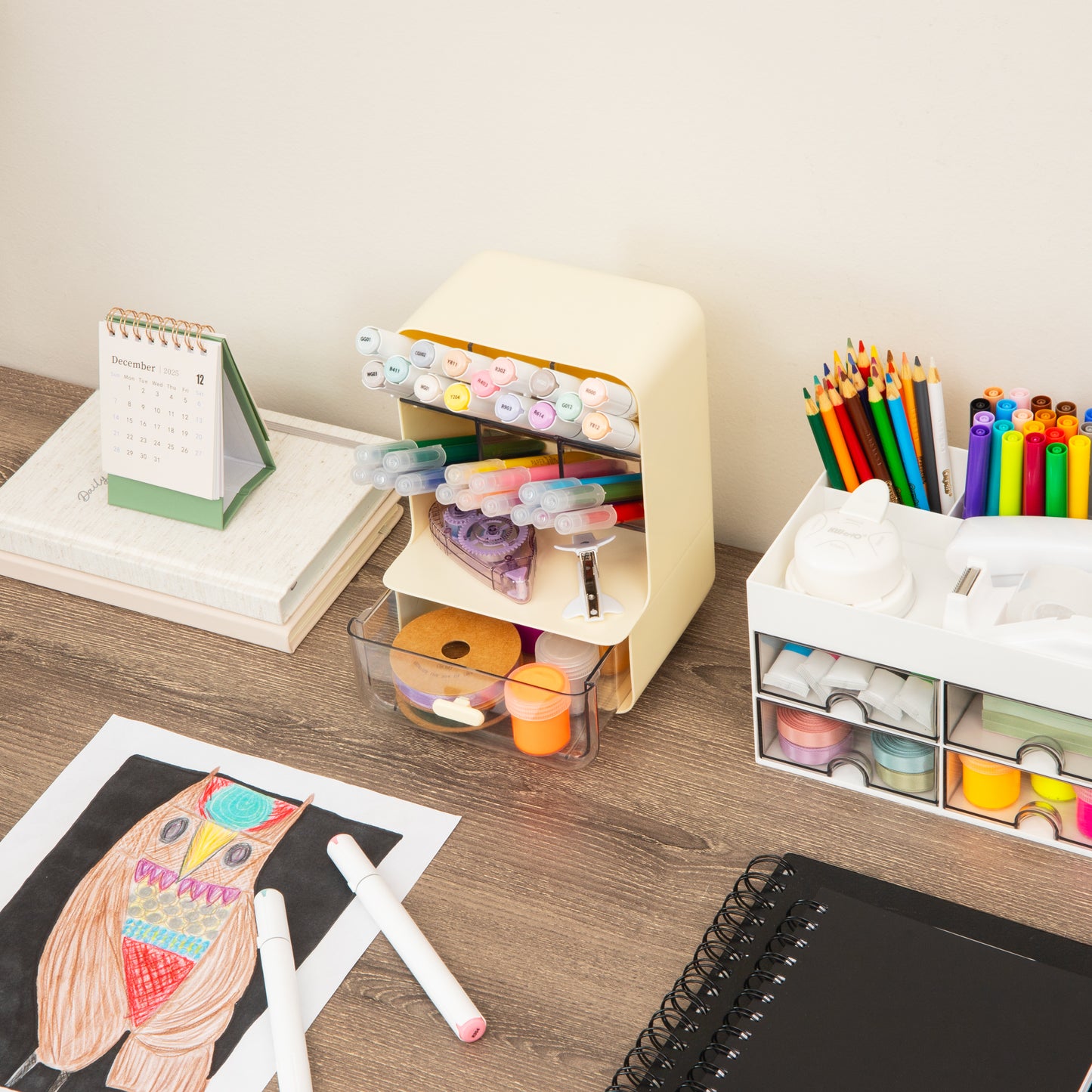 Mind Reader Compact Craft Supply Organizer with Drawer, 6 Slanted Compartments, Non-Skid Feet, Desktop Storage for Markers, Pens, Tools & Art Essentials, Plastic, White