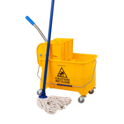 Mind Reader Mop Bucket with Wringer, 22 Qt (5.5 Gallon), Floor Cleaning, Handle, Wheels, 16.25"L x 10.75"W x 24.5"H, Yellow