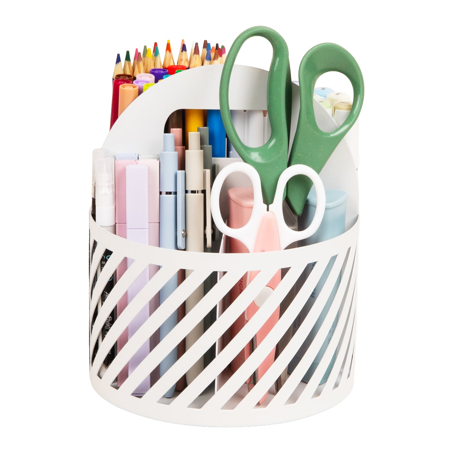 Mind Reader Round Metal Desktop Carousel Organizer with Handle, Four Compartments, Office Supplies and Accessories, Metal