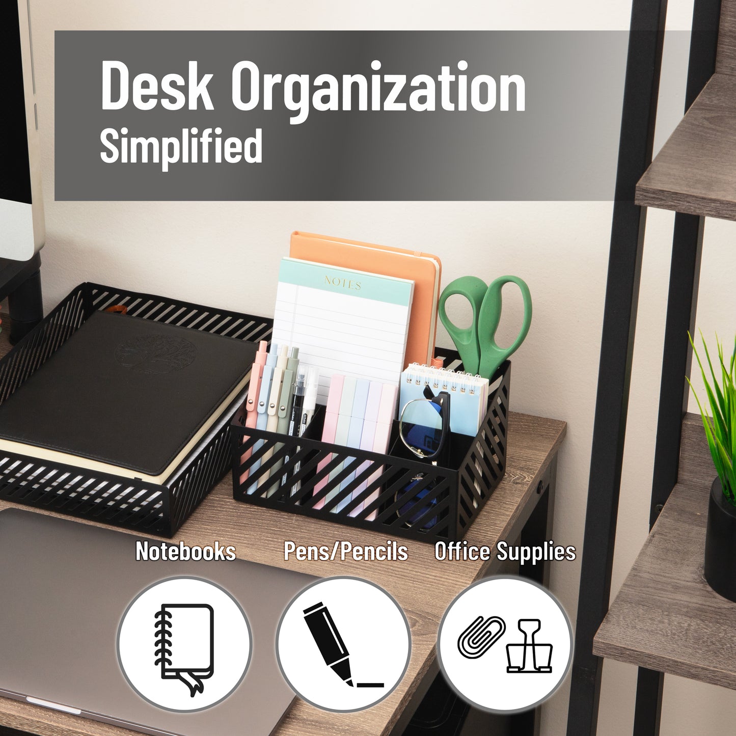 Mind Reader Desktop Organizer and Mail Sorter, Five Compartments, Office Supplies and Accessories, Metal, Black
