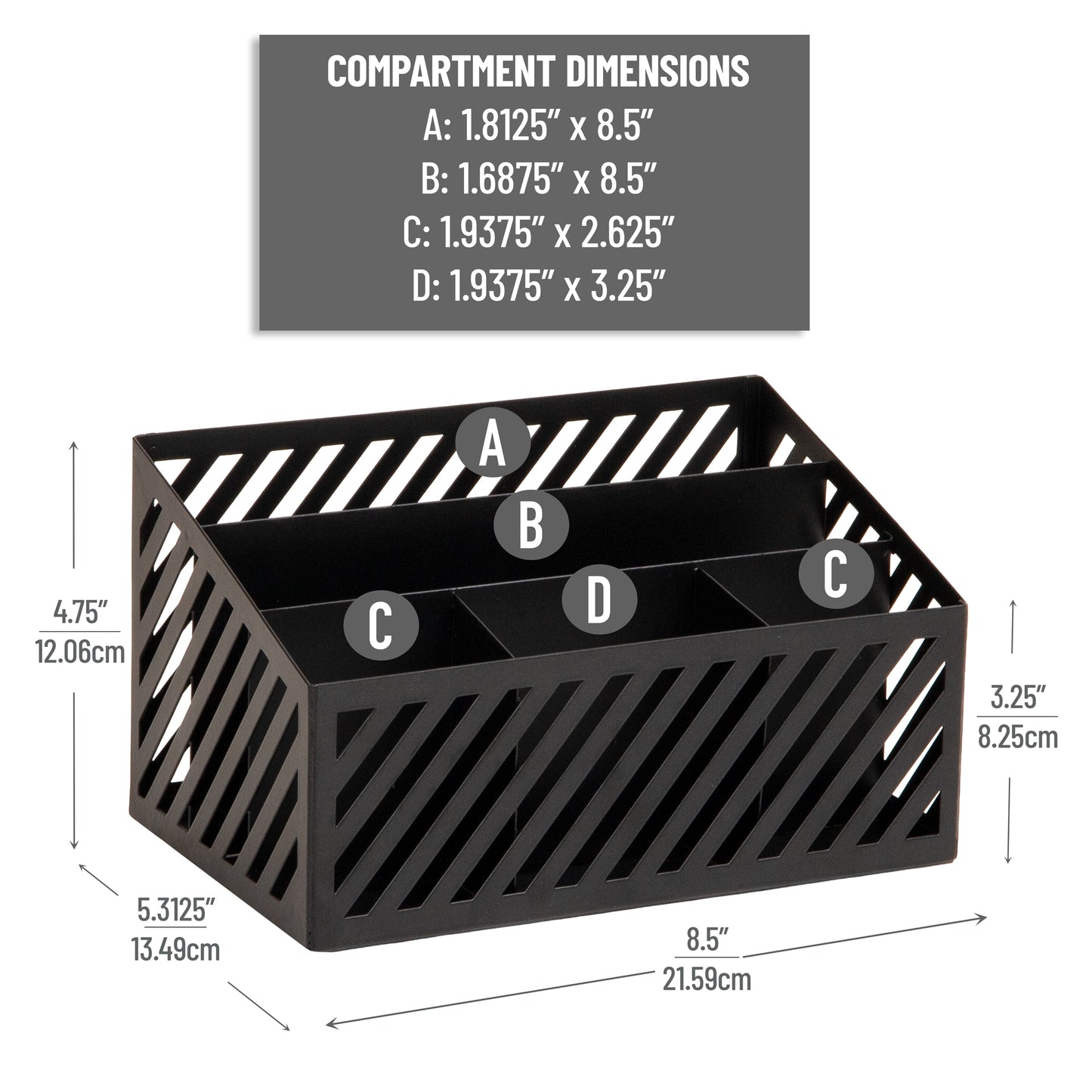 Mind Reader Desktop Organizer and Mail Sorter, Five Compartments, Office Supplies and Accessories, Metal, Black