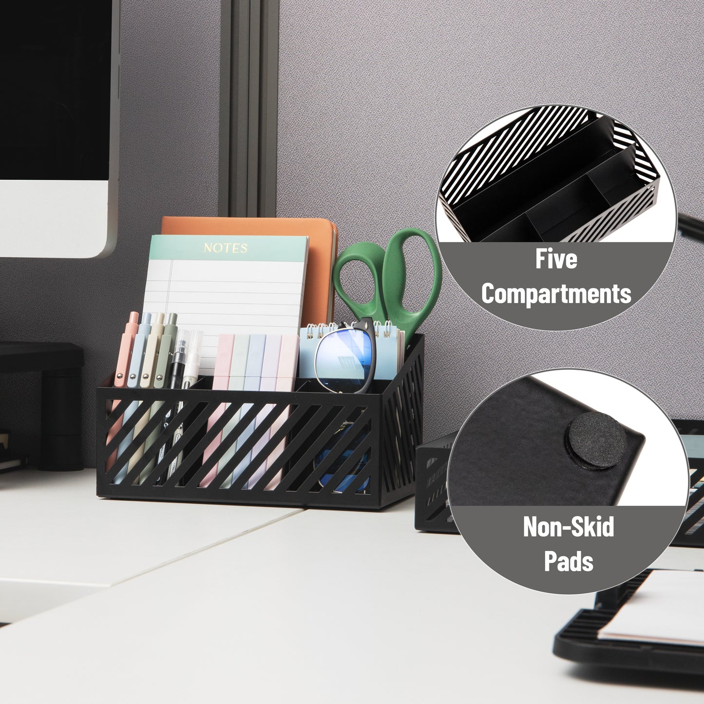 Mind Reader Desktop Organizer and Mail Sorter, Five Compartments, Office Supplies and Accessories, Metal, Black