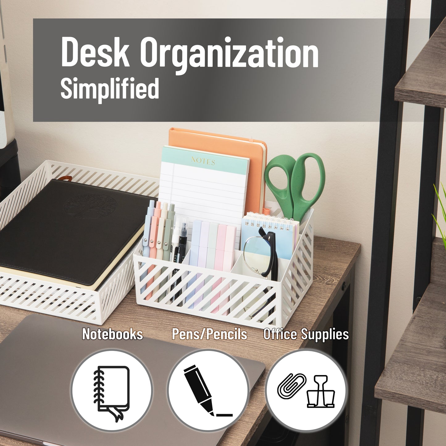 Mind Reader Desktop Organizer and Mail Sorter, Five Compartments, Office Supplies and Accessories, Metal, Black