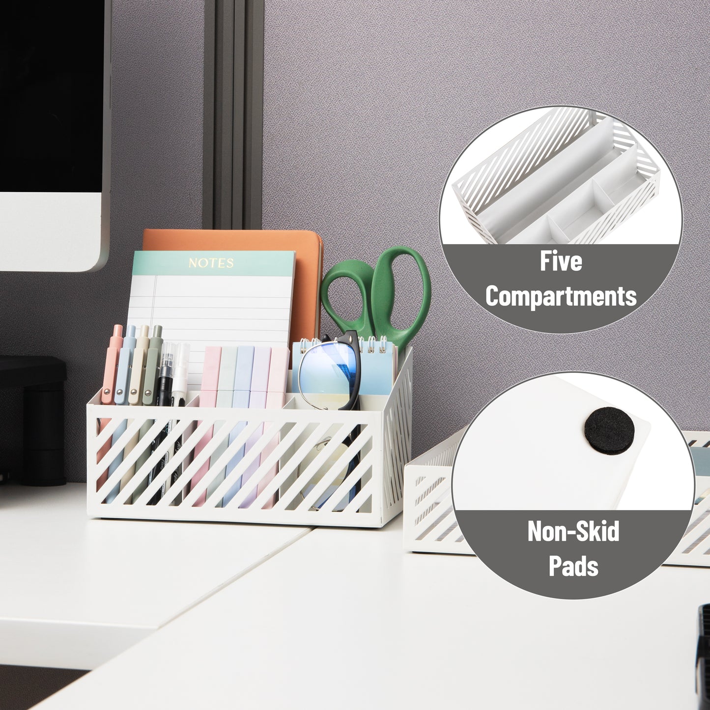 Mind Reader Desktop Organizer and Mail Sorter, Five Compartments, Office Supplies and Accessories, Metal, Black