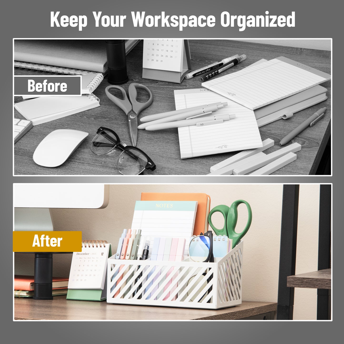Mind Reader Desktop Organizer and Mail Sorter, Five Compartments, Office Supplies and Accessories, Metal, Black
