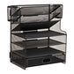 Mind Reader Mesh Desk Organizer, 6 Compartments, 1 Drawer, 2 Pen Cups, Office Desktop Organizer, Metal Mesh, Black