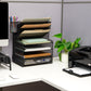 Mind Reader Mesh Desk Organizer, 6 Compartments, 1 Drawer, 2 Pen Cups, Office Desktop Organizer, Metal Mesh, Black