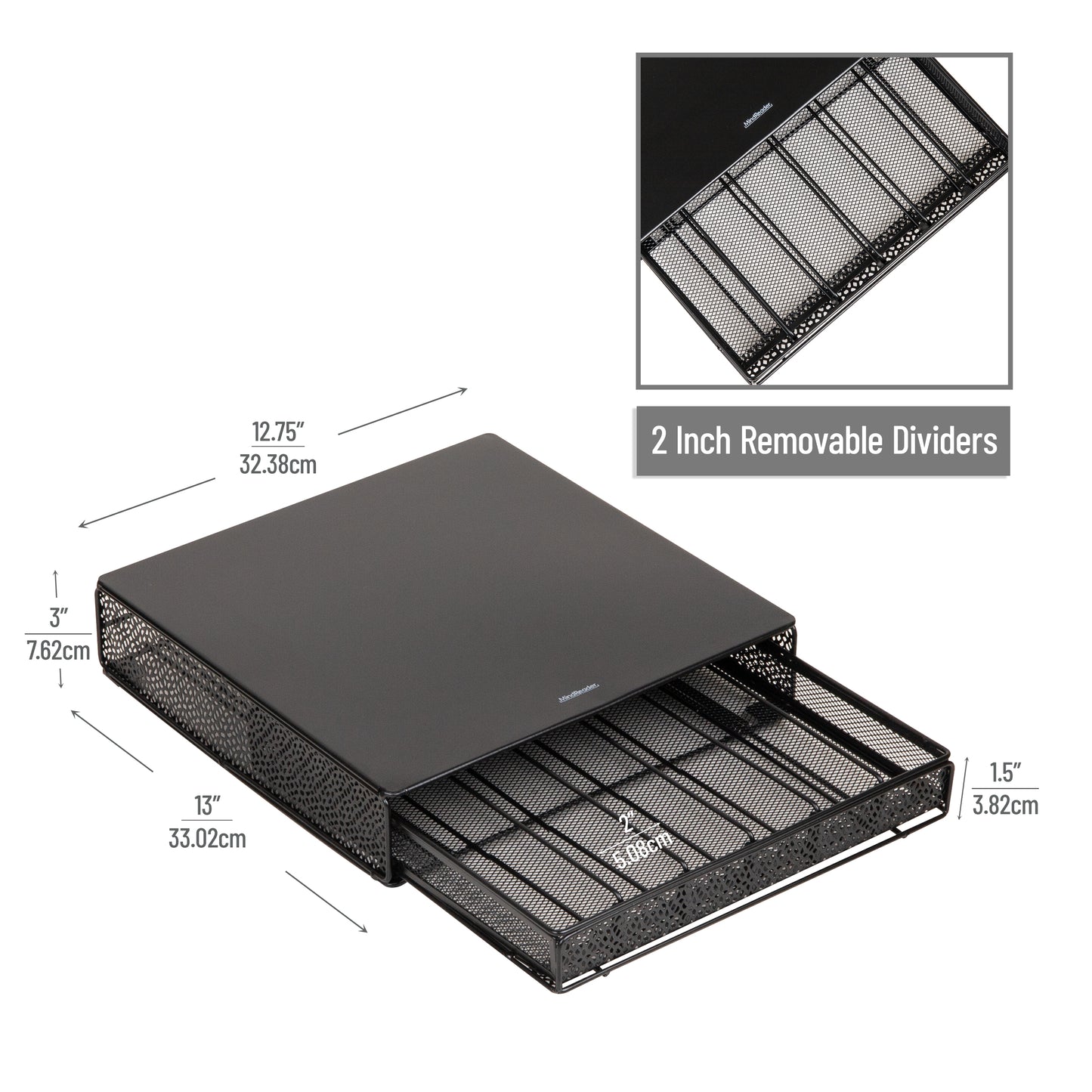 Mind Reader Single Serve Coffee Pod Drawer, 36 Pod Capacity, Countertop Organizer, Removable Dividers, Metal, Black