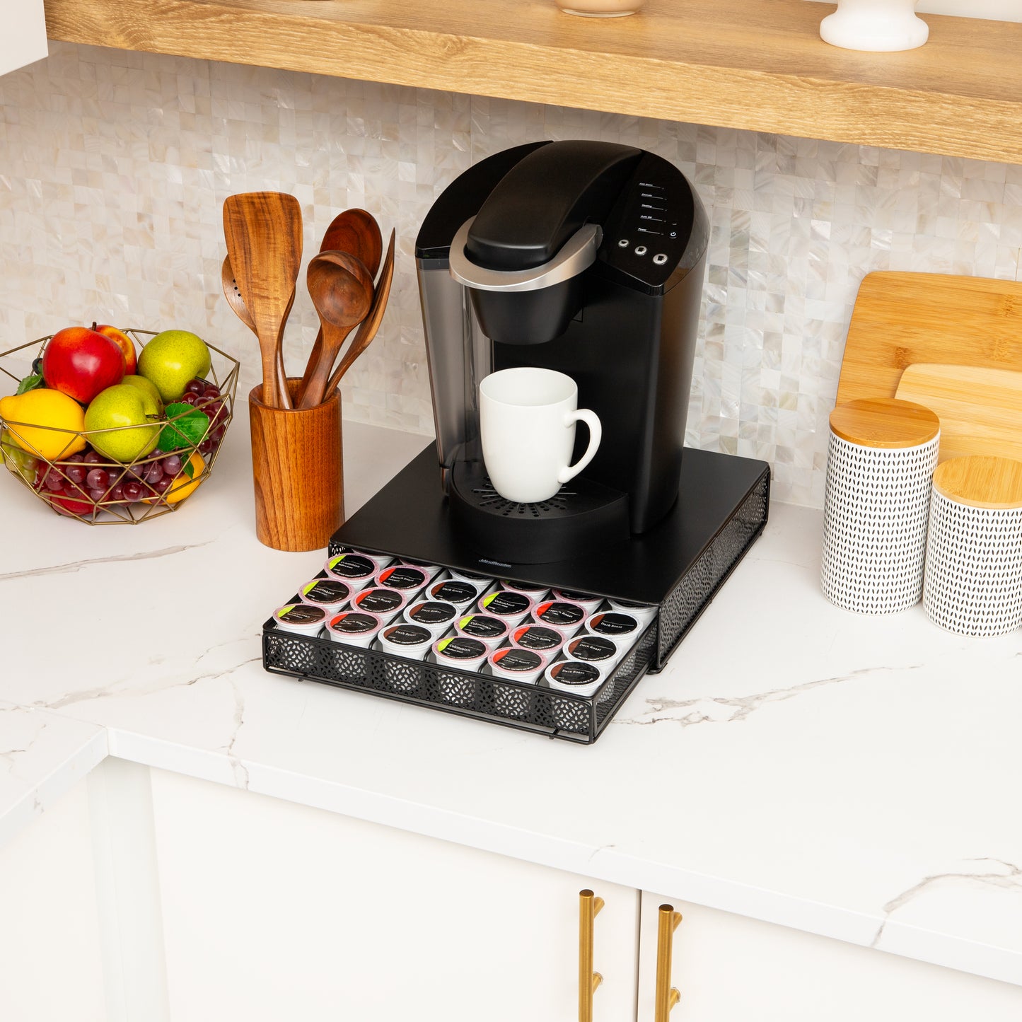 Mind Reader Single Serve Coffee Pod Drawer, 36 Pod Capacity, Countertop Organizer, Removable Dividers, Metal, Black