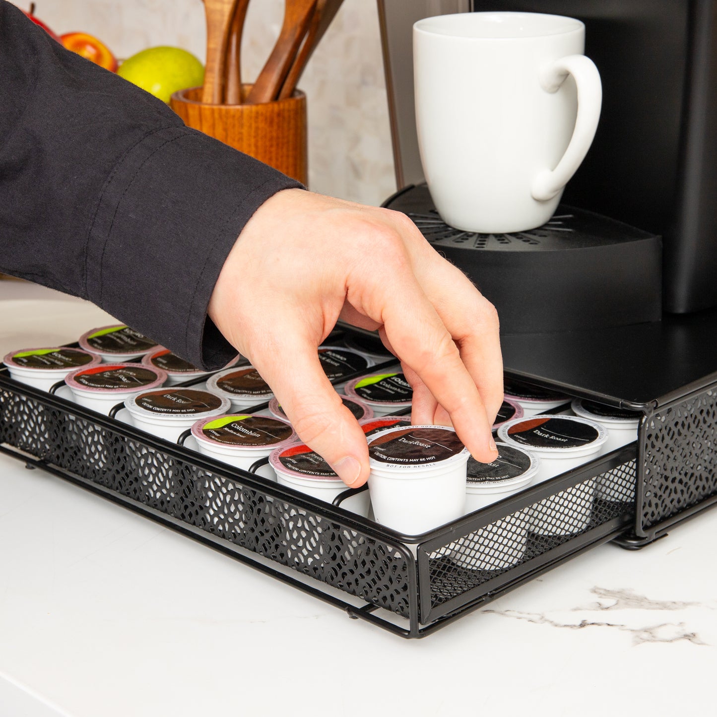 Mind Reader Single Serve Coffee Pod Drawer, 36 Pod Capacity, Countertop Organizer, Removable Dividers, Metal, Black