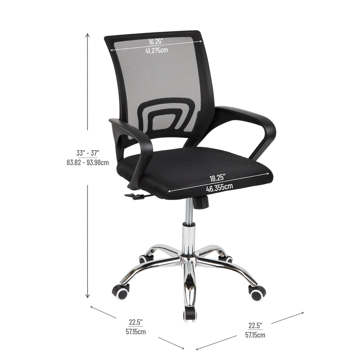 Mind Reader Swivel Office Chair with Wheels, Height Adjustable, Desk Chair, Computer Chair, 22.5"L x 22.5"W x 33-37"H, Black