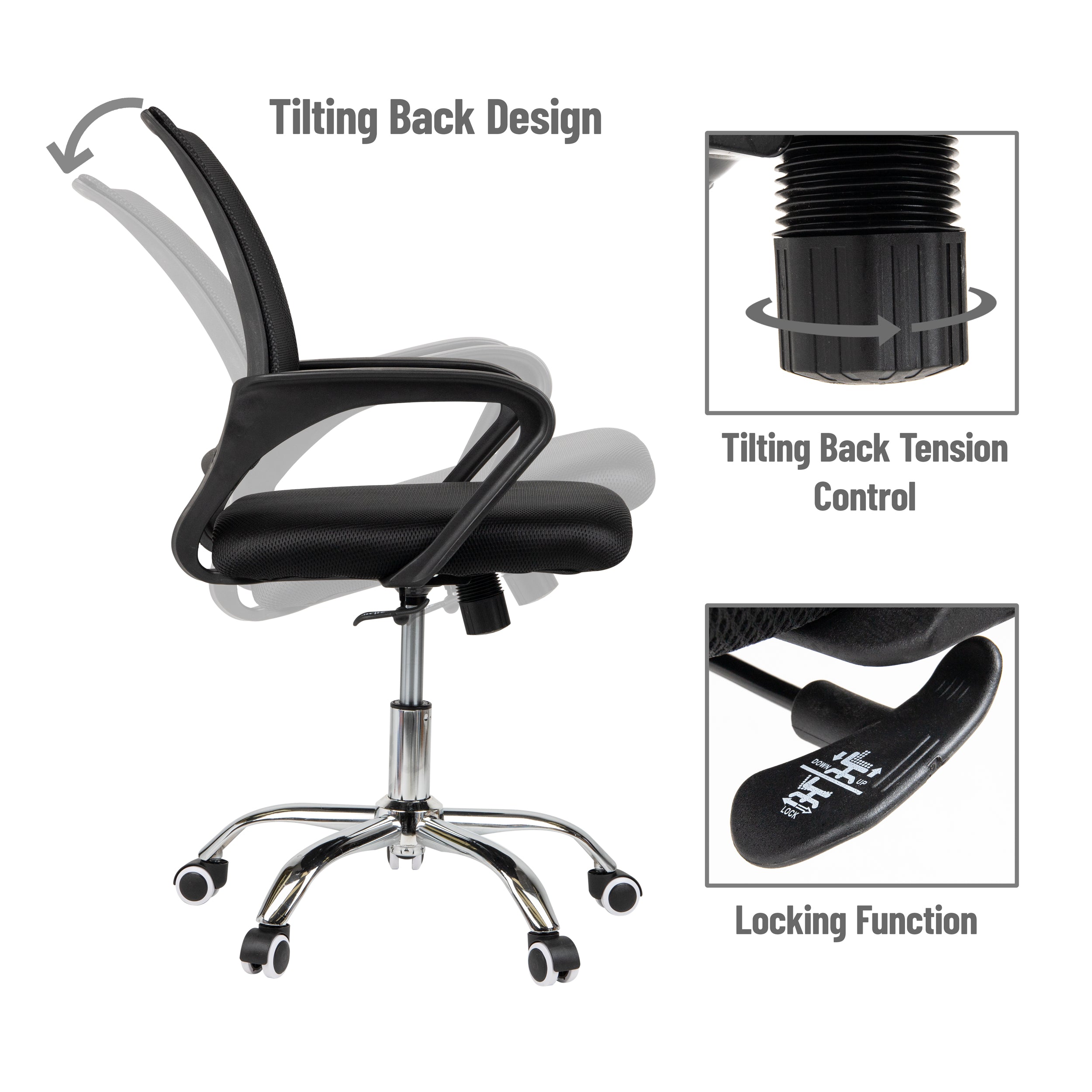 Mind Reader Swivel Office Chair with Wheels Height Adjustable