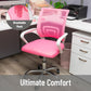 Mind Reader Office Chair with Wheels, Height Adjustable Mesh Desk Chair with Armrests and Lumbar Support, Computer Chair, Pink