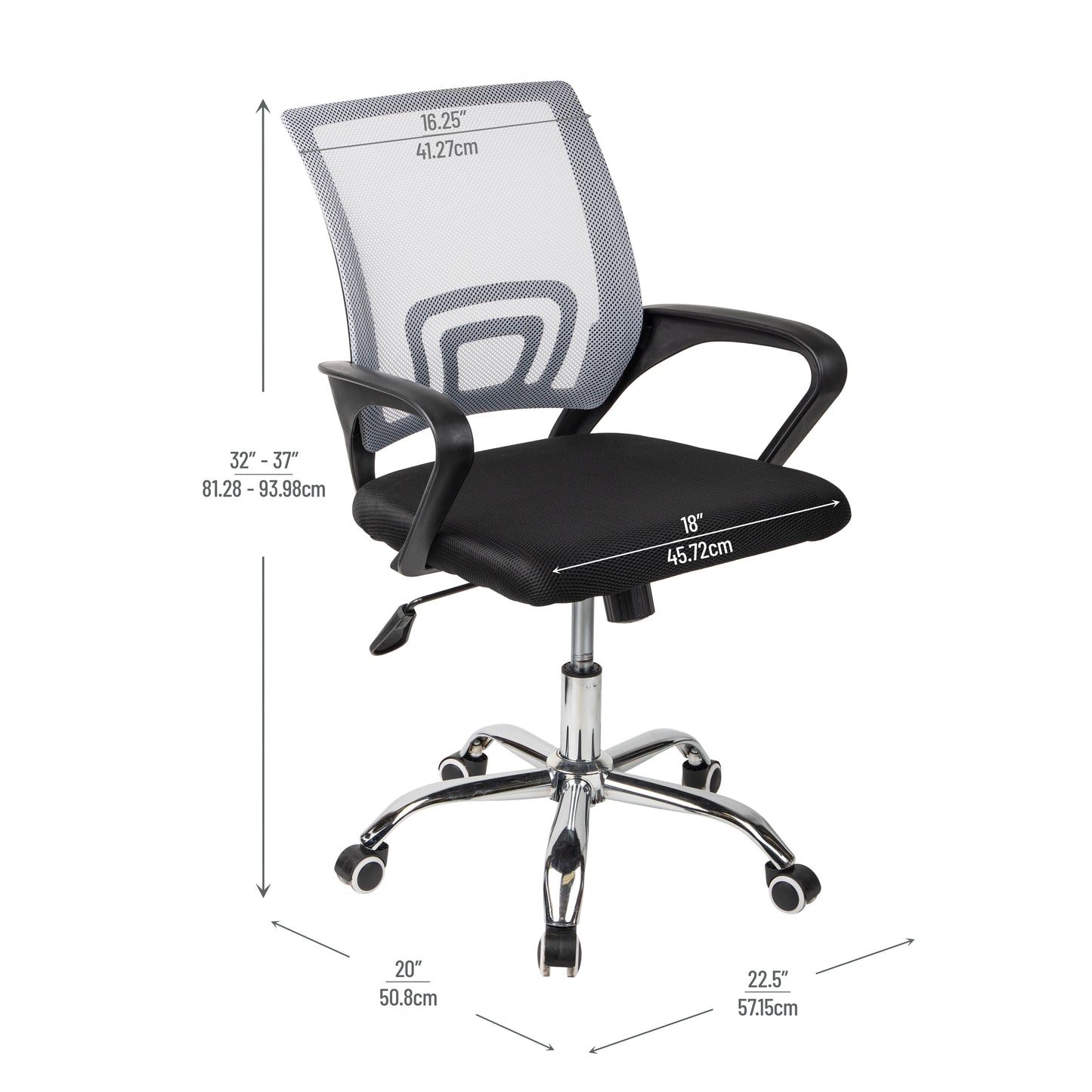 Mind Reader Swivel Office Chair with Wheels, Height Adjustable, Desk Chair, Computer Chair, 22.5"L x 22.5"W x 33-37"H, Black