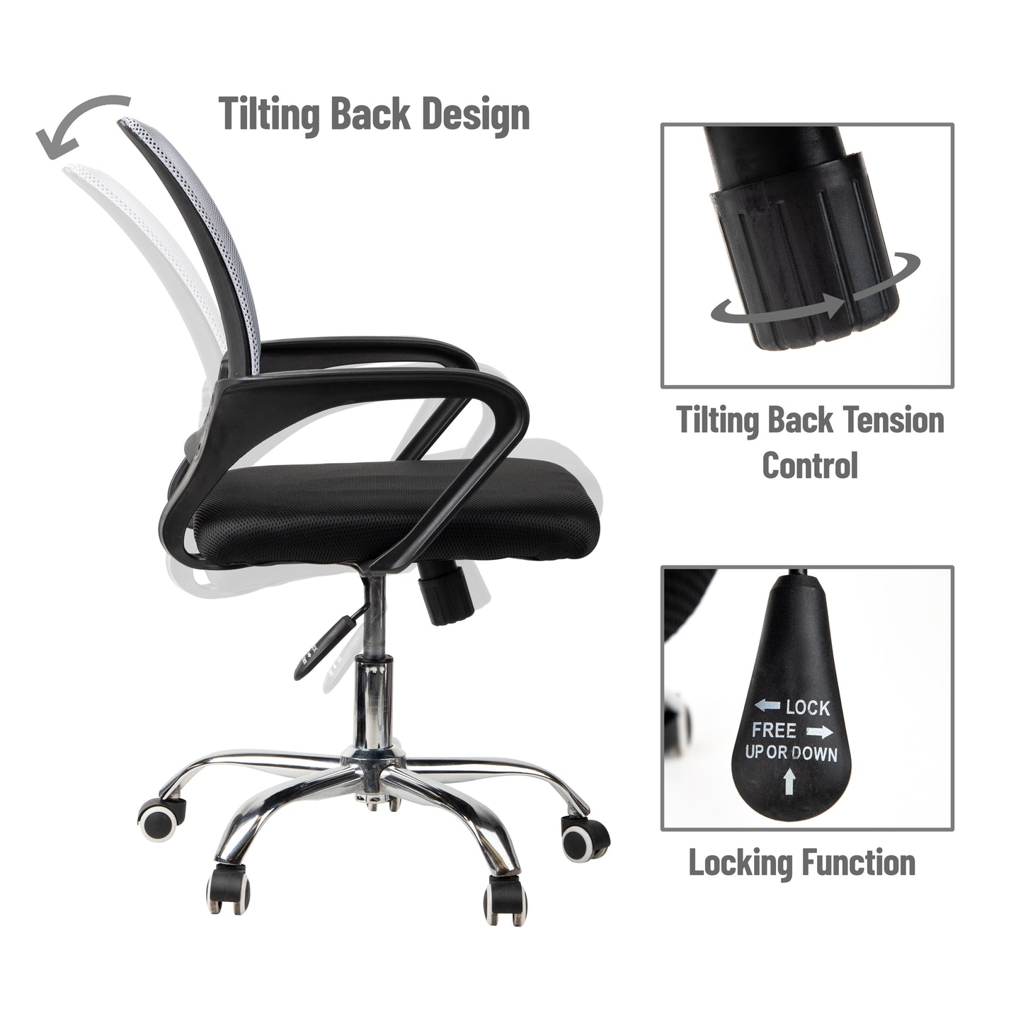 Mind Reader Swivel Office Chair with Wheels, Height Adjustable, Desk Chair, Computer Chair, 22.5"L x 22.5"W x 33-37"H, Black