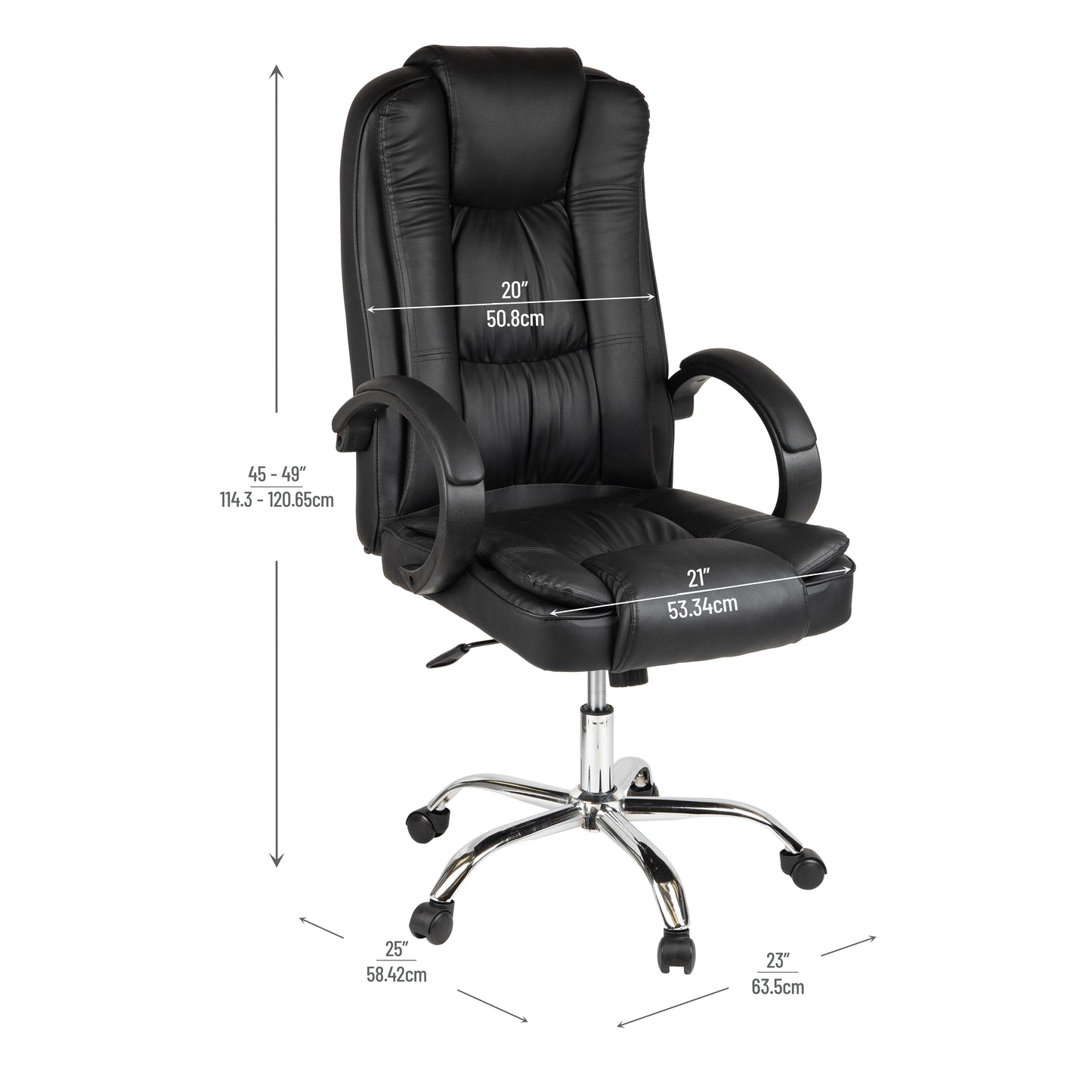 Mind Reader Executive Office Chair with Headrest, Height Adjustable, Desk Chair, Office, 23"L x 25"W x 45-49"H, Black