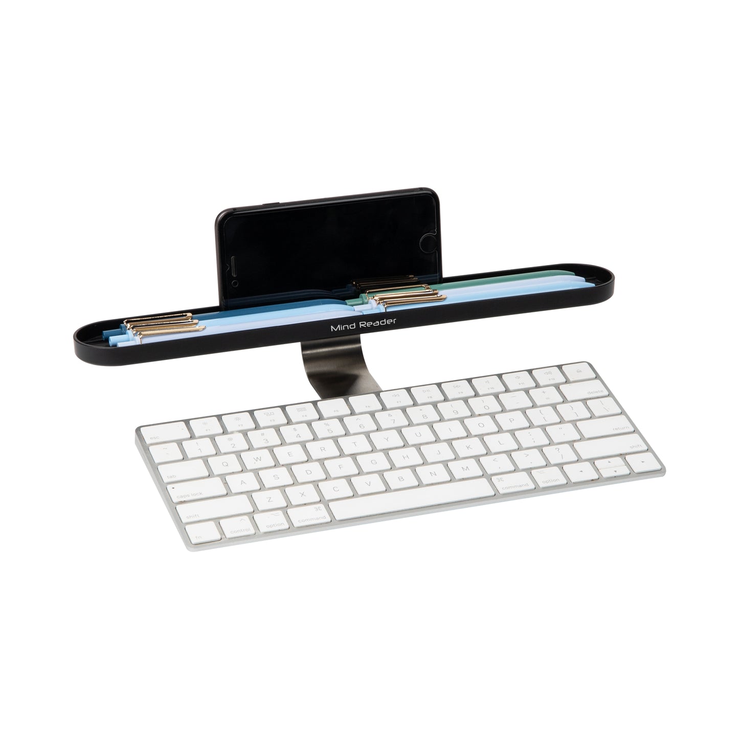 Mind Reader Over Keyboard Shelf, Desktop Organizer, Phone Holder, Storage, Phone Holder, Office, 13"L x 2"W x 3.5"H, Black