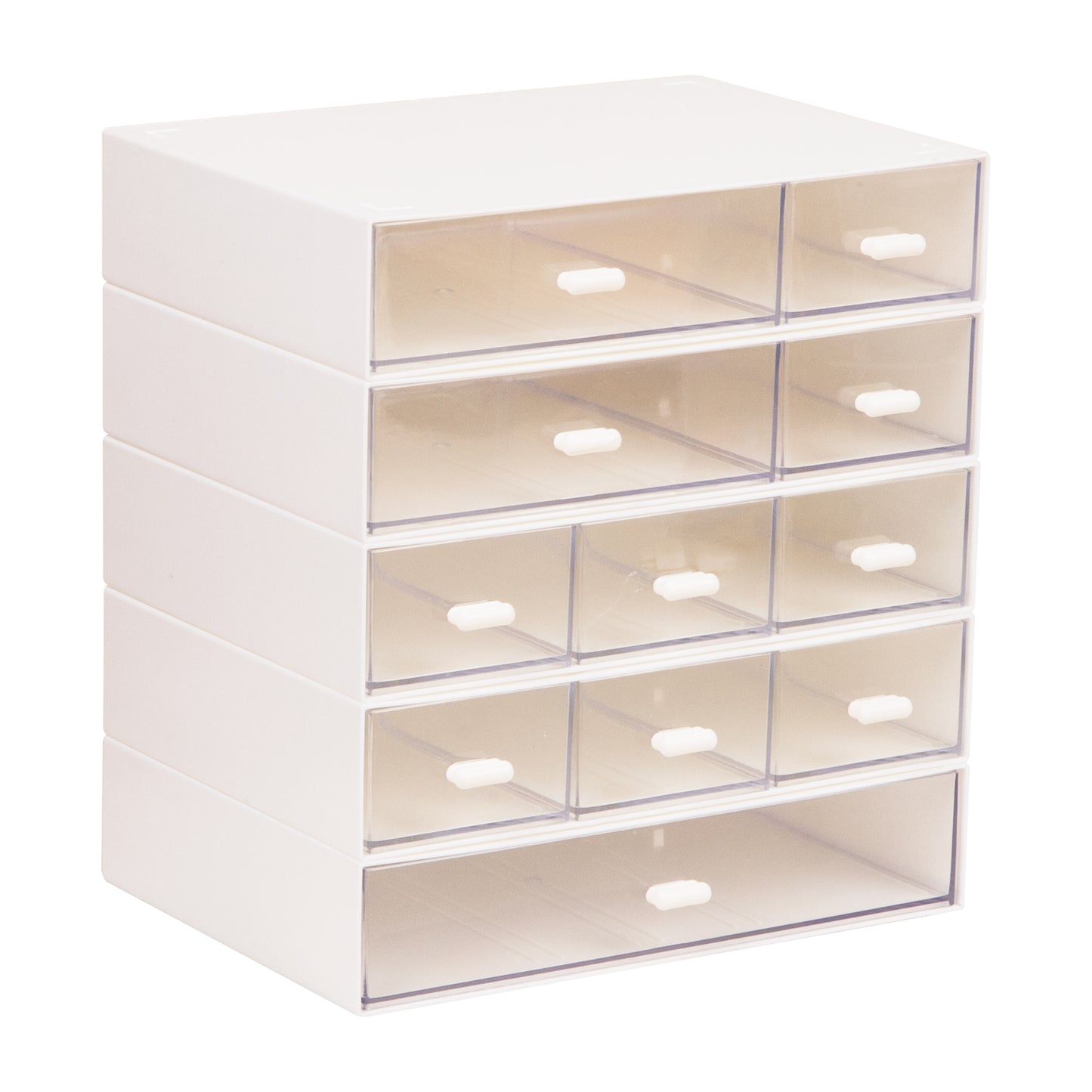 Mind Reader Stackable Craft Organizer with Drawers, Modular Storage Tower, Interlocking Design for Art Supplies, Office Supplies, Sewing, Beads, Plastic, Set of 5, White