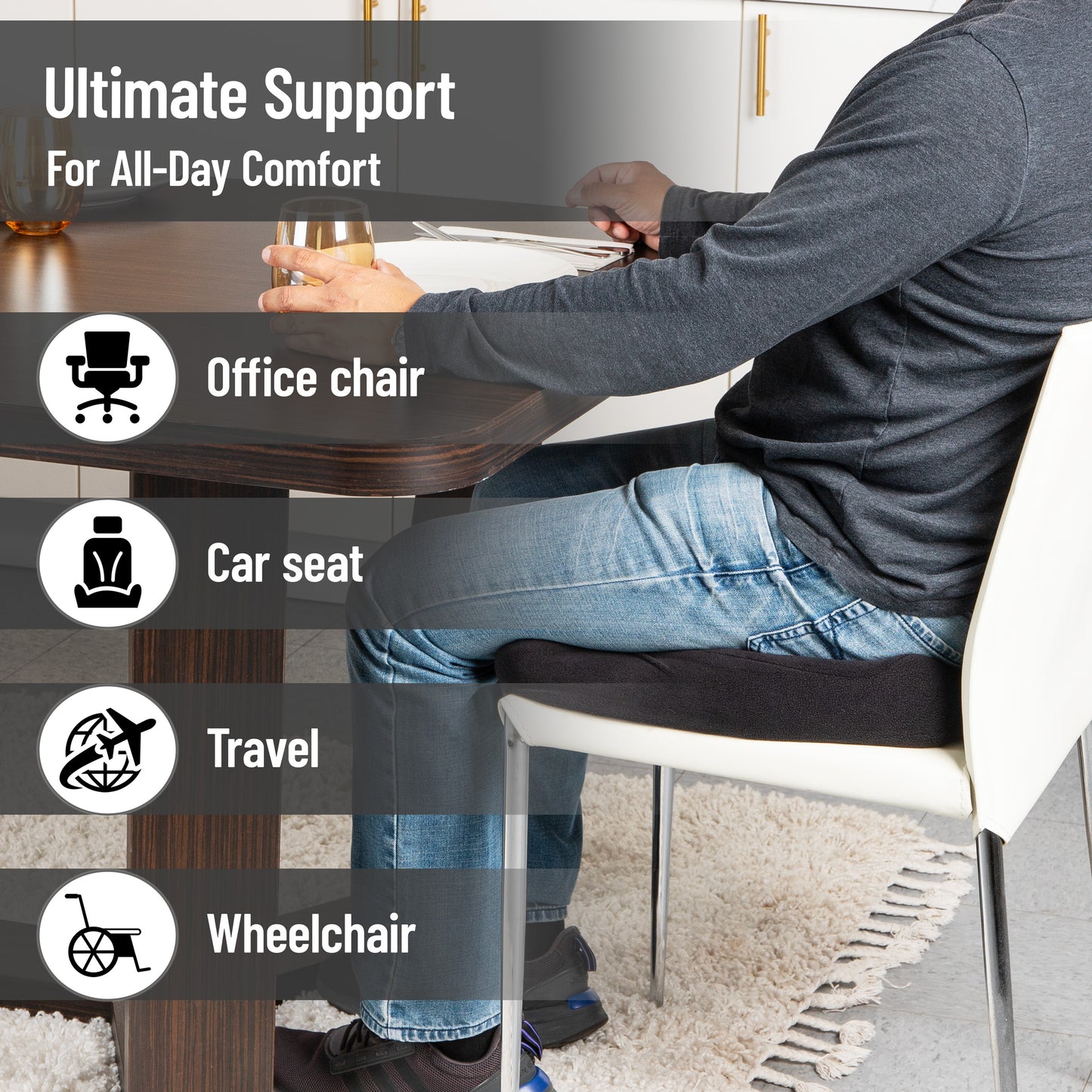 Mind Reader Memory Foam Seat Cushion, Ergonomic Pressure Relief for Office, Car, and More, Relieves Hip, Tailbone, Coccyx & Sciatica Pain, 18"L x 16.75"W x 4"H