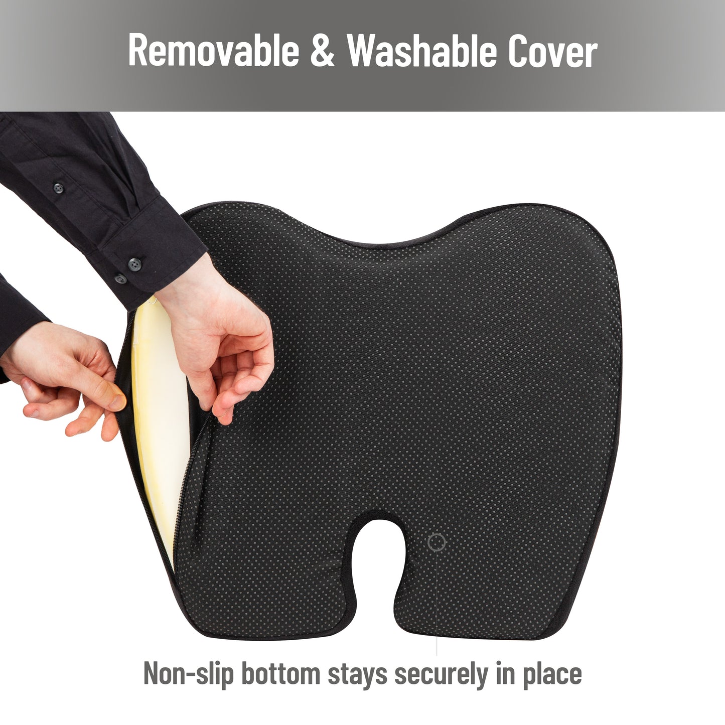 Mind Reader Memory Foam Seat Cushion, Ergonomic Pressure Relief for Office, Car, and More, Relieves Hip, Tailbone, Coccyx & Sciatica Pain, 18"L x 16.75"W x 4"H