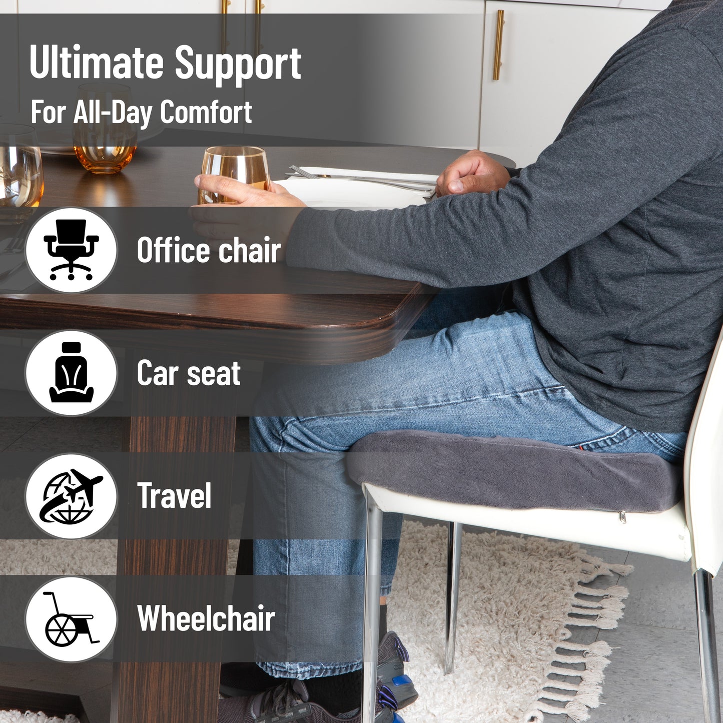 Mind Reader Memory Foam Seat Cushion, Ergonomic Pressure Relief for Office, Car, and More, Relieves Hip, Tailbone, Coccyx & Sciatica Pain, 18"L x 16.75"W x 4"H