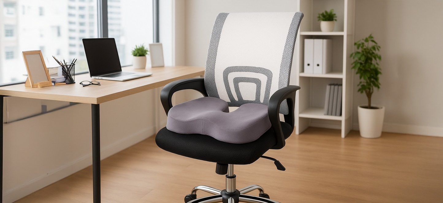 Mind Reader Memory Foam Seat Cushion, Ergonomic Pressure Relief for Office, Car, and More, Relieves Hip, Tailbone, Coccyx & Sciatica Pain, 18"L x 16.75"W x 4"H