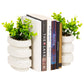 Mind Reader Ribbed Cement Planter Bookends, Faux Greenery for Shelves and Desk Decor, Set of 2, White