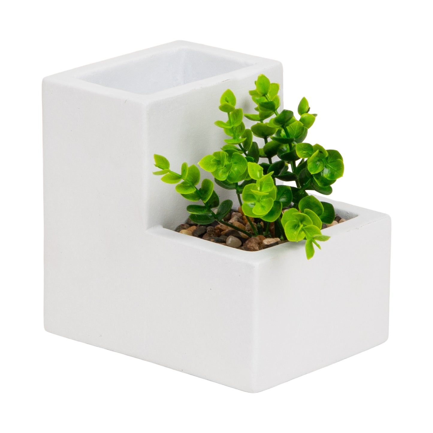 Mind Reader Ceramic Desktop Planter Pencil Cup, Desk Organizer with Faux Succulent, White