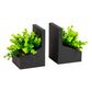 Mind Reader Contemporary Planter Bookends, Book Holders with Faux Greenery, Decorative Desktop or Shelf Organizer, Cement, Set of 2, Black