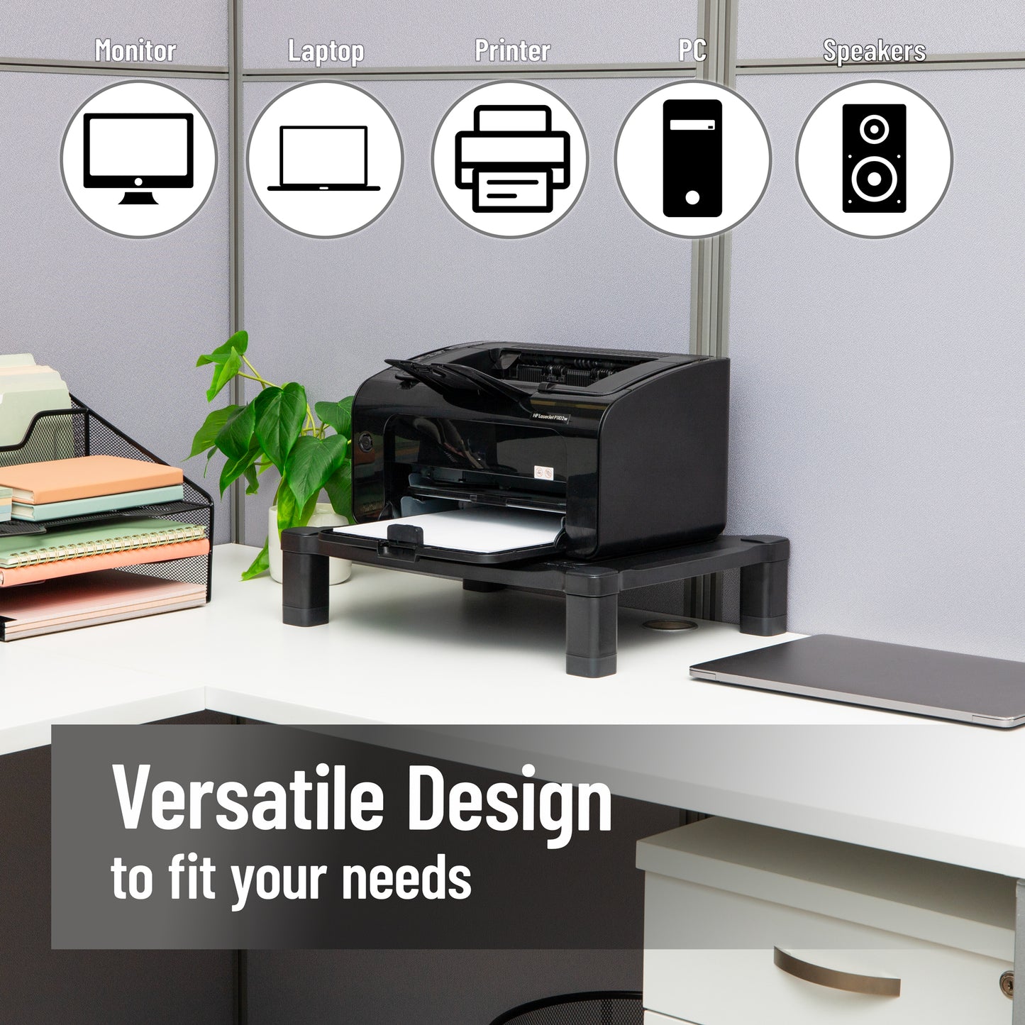 Mind Reader Monitor Stand, Height Adjustable, Desktop Organizer, Laptop Riser, Office, 17.25"L x 13.25"W x 4"H, Black