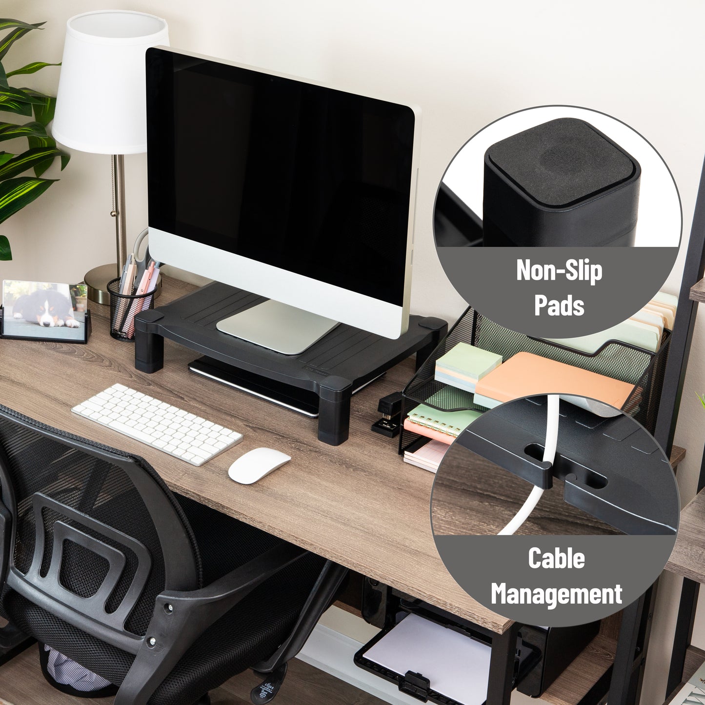 Mind Reader Monitor Stand, Height Adjustable, Desktop Organizer, Laptop Riser, Office, 17.25"L x 13.25"W x 4"H, Black