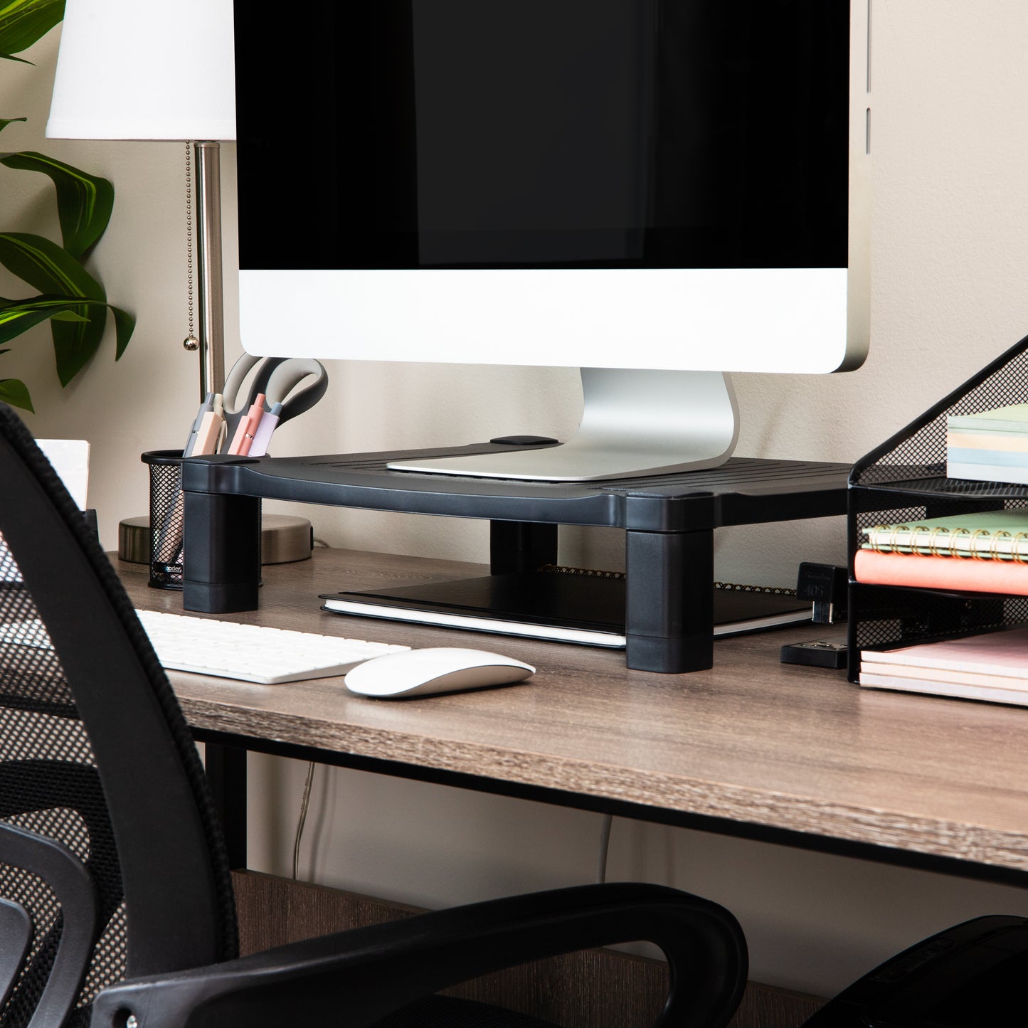 Mind Reader Monitor Stand, Height Adjustable, Desktop Organizer, Laptop Riser, Office, 17.25"L x 13.25"W x 4"H, Black