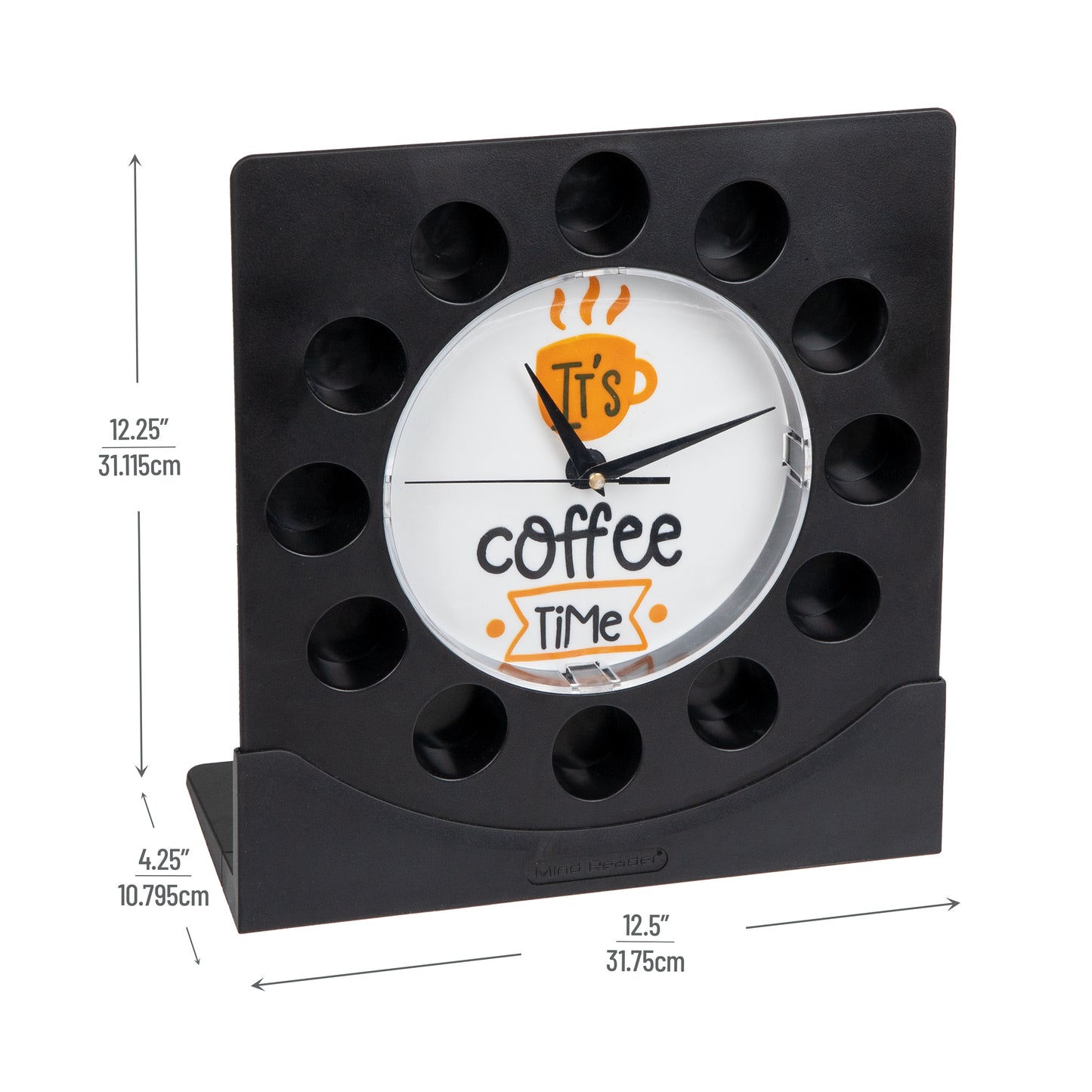 Mind Reader Single Serve Coffee Pod Clock, 12 Pod Capacity, Countertop or Wall Mount, 12.5"L x 4.25"W x 12.25"H, Black