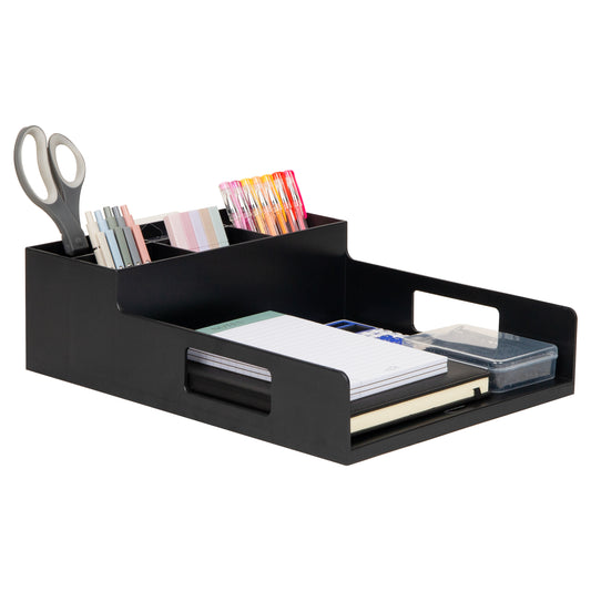 Mind Reader Utensil Napkin & Plate Holder, Silverware Organizer, Serving Tray, Black