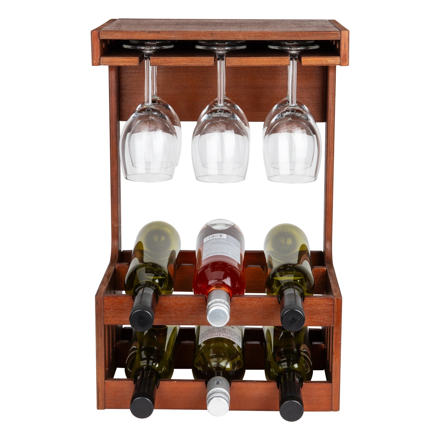 Mind Reader Wine and Stemware Rack, 6 Bottle and 6 Stem Capacity, Countertop Bar Organizer, 13"L x 10.25"W x 20"H, Brown