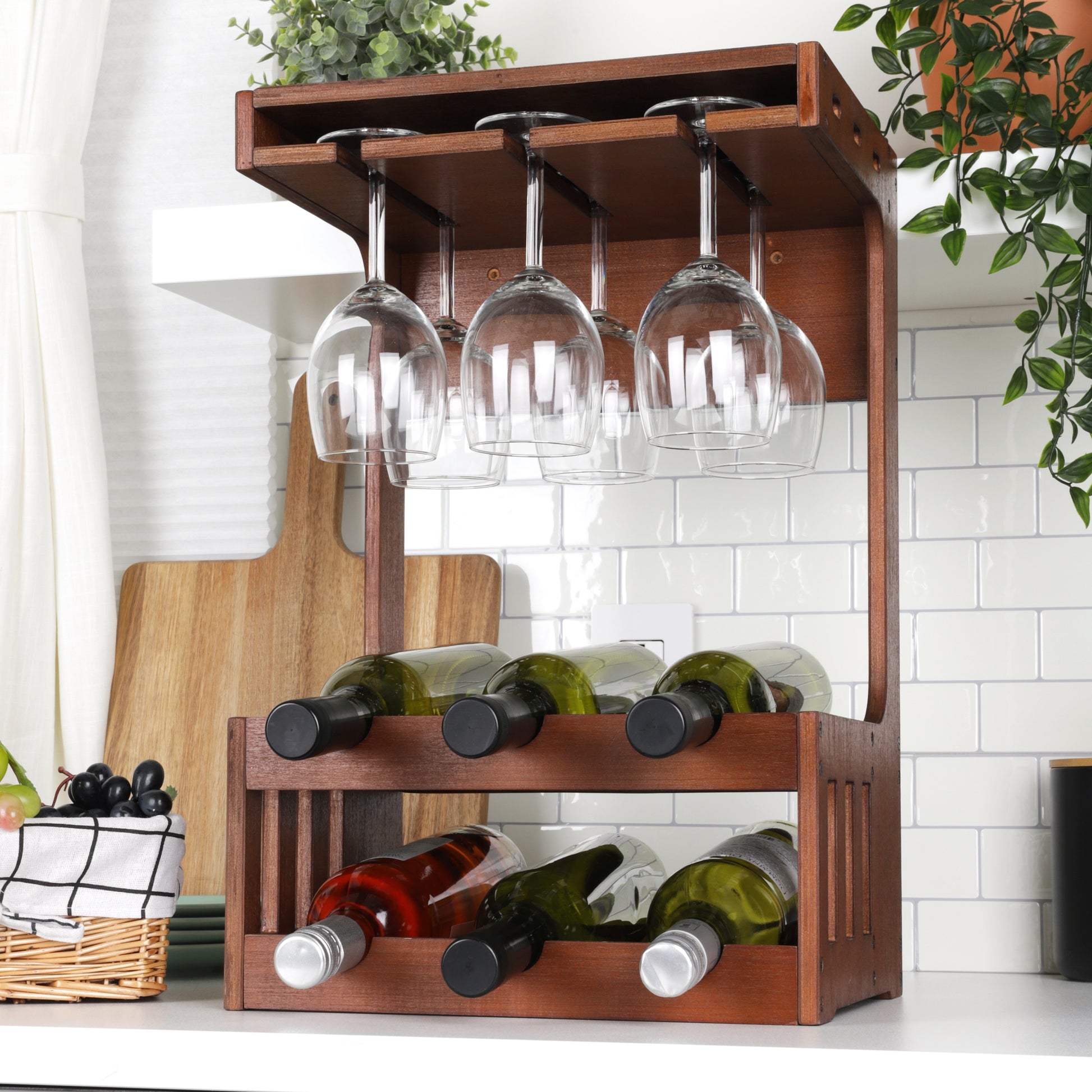 Wine Glass Holder Countertop Organizer Kitchen for 6 Glasses and 1 Win –  Gift Kya De