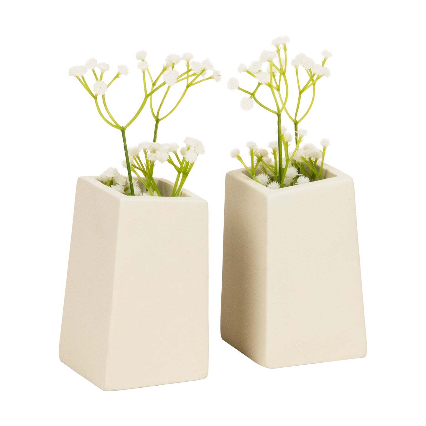 Mind Reader Cement Planter Bookends with Faux Plants, Decorative Book Ends for Shelves and Desk, Set of 2, White