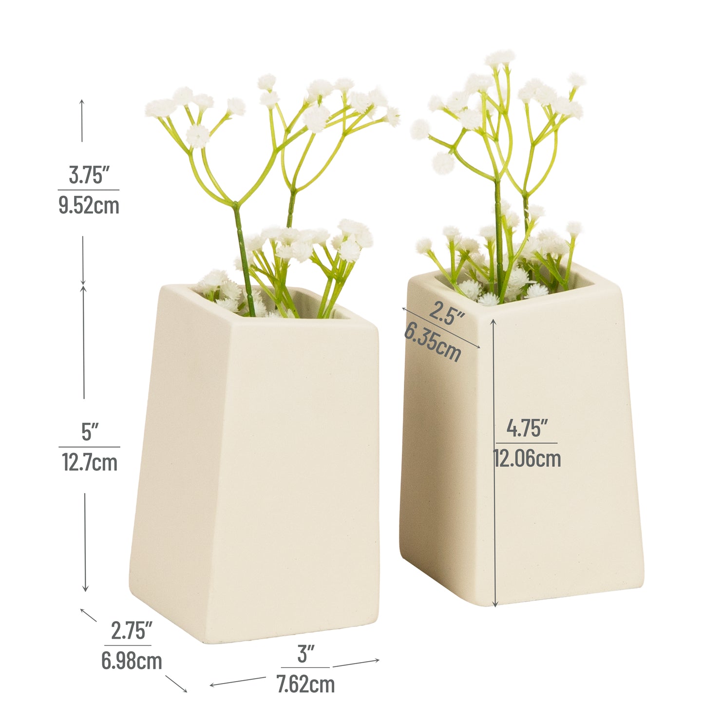 Mind Reader Cement Planter Bookends with Faux Plants, Decorative Book Ends for Shelves and Desk, Set of 2, White