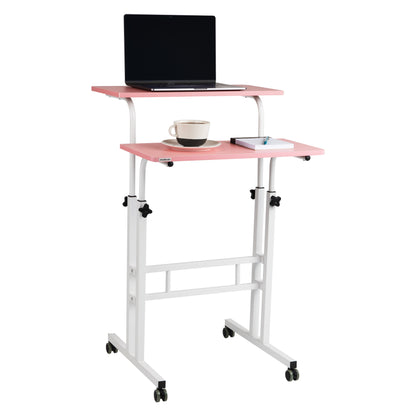 Mind Reader Standing Desk, Adjustable Height Laptop Workstation, Portable Rolling Desk on Wheels, Two-Tier Metal Frame