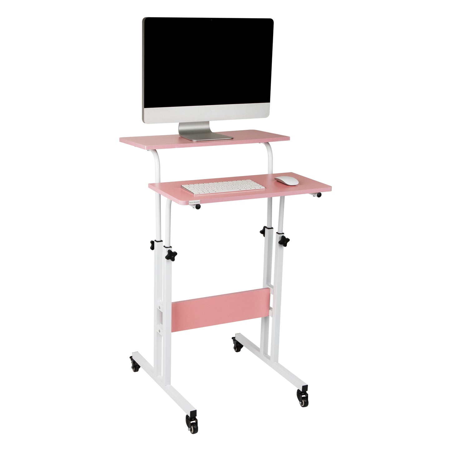Mind Reader Standing Desk, Adjustable Height Laptop Workstation, Portable Rolling Desk on Wheels, Two-Tier Metal Frame