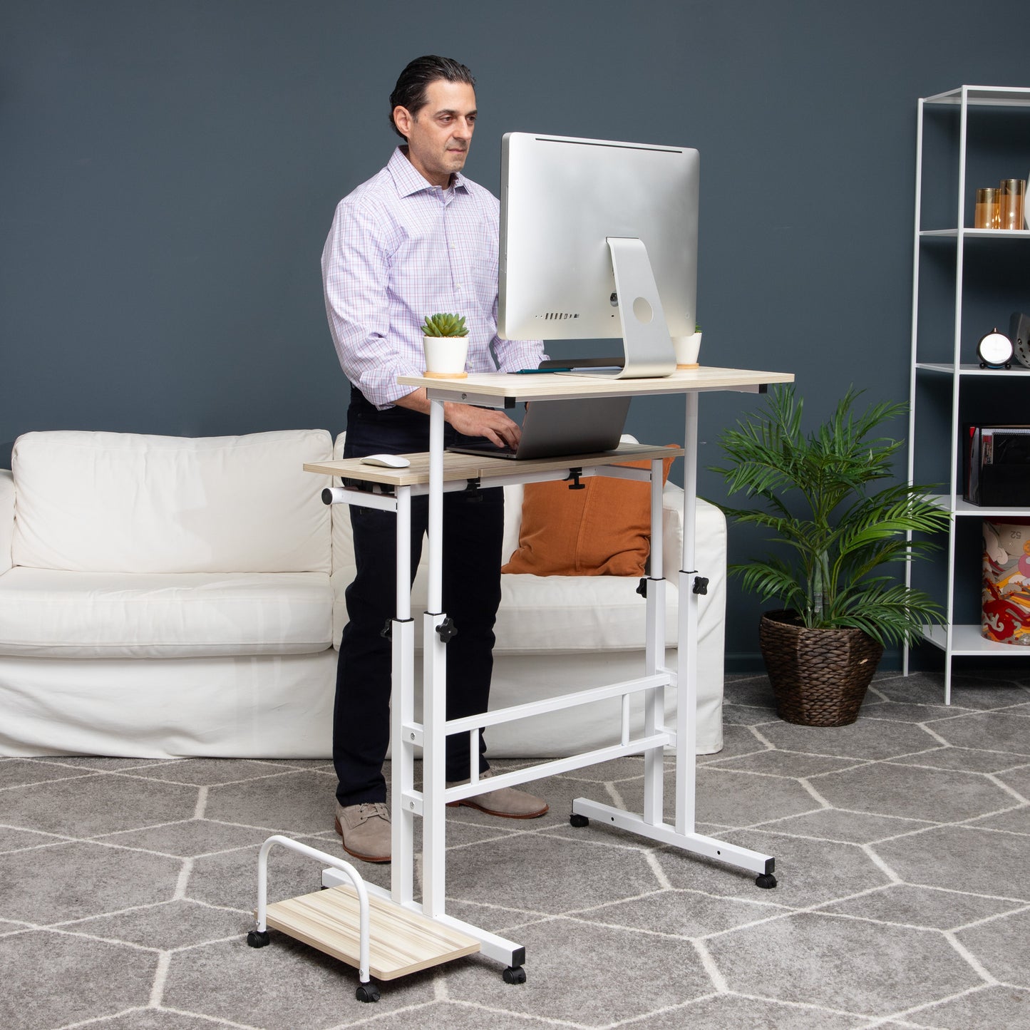 Mind Reader Standing Desk, Adjustable Height, Computer Desk, Laptop Desk, Portable, Rolling