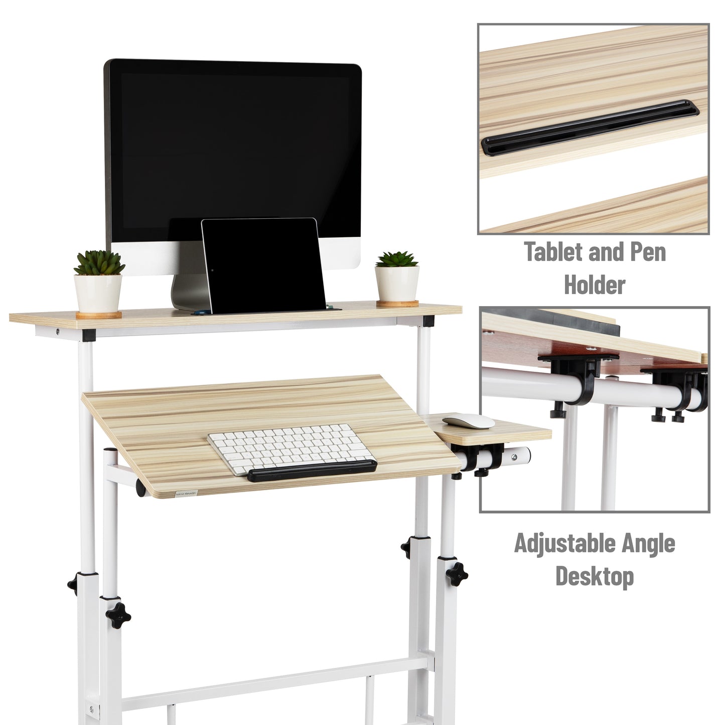 Mind Reader Standing Desk, Adjustable Height, Computer Desk, Laptop Desk, Portable, Rolling