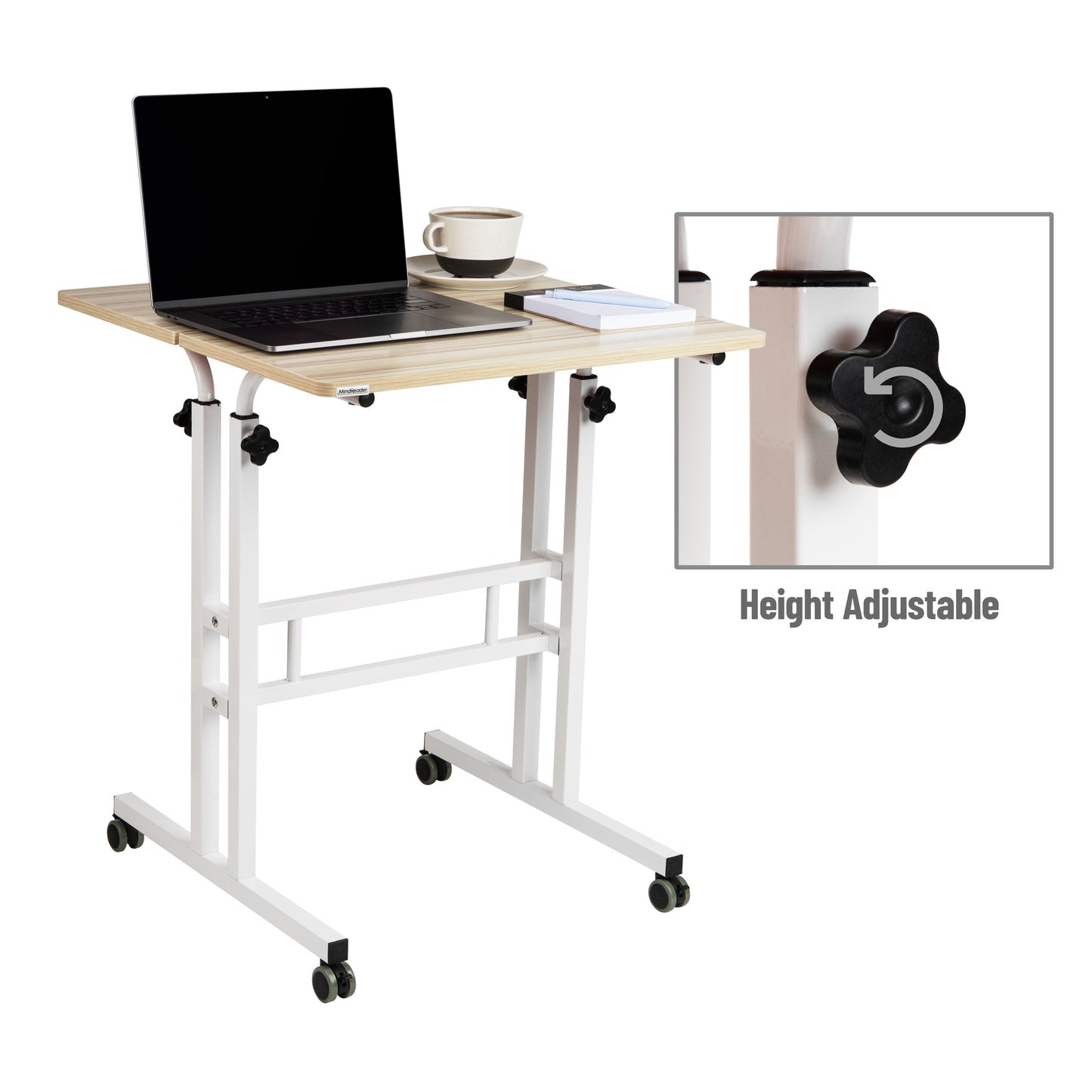 Mind Reader Standing Desk, Adjustable Height, Computer Desk, Laptop Desk, Portable, Rolling, 23.5"L x 19.5"W x 39"H