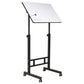 Mind Reader Standing Whiteboard Desk with Adjustable Height, Rolling Laptop Workstation with Magnetic Writing Surface and Accessories, Sit or Stand Portable Workstation, White