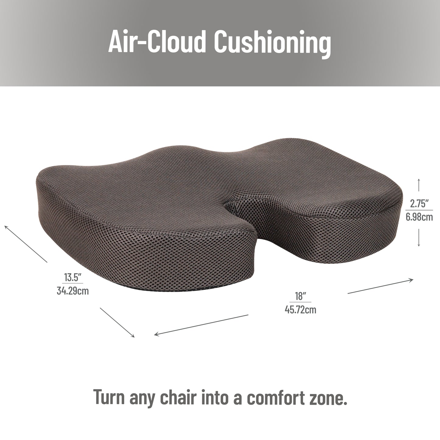 Mind Reader Memory Foam Seat Cushion with Air-Cloud Technology, Ergonomic Pressure Relief for Office Chair, Car, or Wheelchair, Sciatica, Coccyx, Tailbone & Hip Pain Support, Office, Memory Foam, 18"L x 13.5"W x 2.75"H