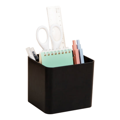 Mind Reader 2-Compartment Desktop Organizer, Removable Wood Divider, Non-Slip Base, Plastic and Wood