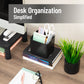 Mind Reader 2-Compartment Desktop Organizer, Removable Wood Divider, Non-Slip Base, Plastic and Wood